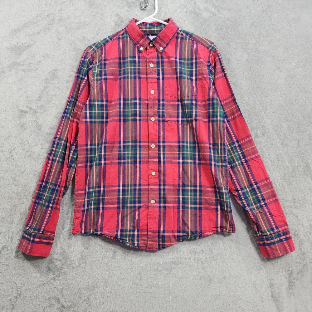 Gap Shirt Mens S Red Multicolor Plaid Untucked Button Down Long Sleeve Casual